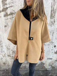 Reivalia | Lässige Jacke mit Stehkragen und Halbreißverschluss – Weiß – braun