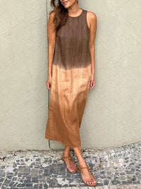 Lucinda - Stilvolles bedrucktes langes Kleid – Braun