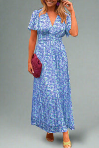 Hildegard | Romantisches Maxikleid mit Blumenmuster und Leichtem Tragegefühl – Blau