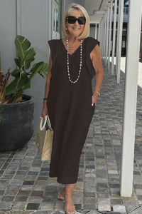 Greta - Elegantes V-Ausschnitt langes locker sitzendes Kleid – Braun