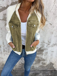 Poiris | Moderne Jacke mit Denim – Olivgrün