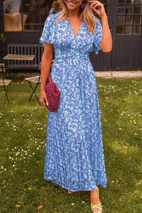 Amalfi | Langes Kleid mit V-Ausschnitt für Damen – Blau