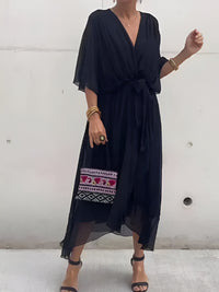Monica™ | Luftiges Sommerkleid aus Chiffon mit tiefer V-Linie – Schwarz (Fast ausverkauft)