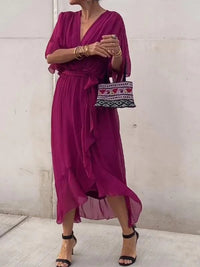 Tessa - Elegantes Kleid mit V-Ausschnitt – Fuchsia Pink