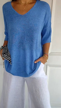 Urina - Soft-Touch-Top mit V-Ausschnitt – Blau
