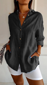 Irma - Damen Hemdbluse mit Knopfleiste und Lockerem Schnitt – Schwarz