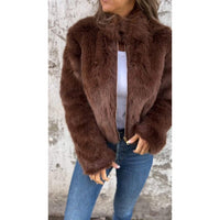 Lasithra | PU Bond Jacke mit hohem Kragen und Reißverschluss – Braun