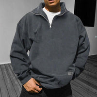 Men's Loose Fleece Stand Collar Solid Color Sweatshirt – Grau