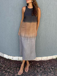Lucinda - Stilvolles bedrucktes langes Kleid – Grau