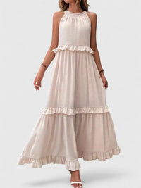 Julia | Damen Elegantes Drapiertes Maxikleid – Beige