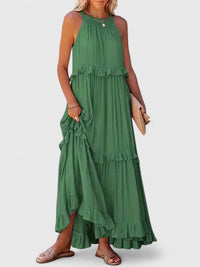 Julia | Damen Elegantes Drapiertes Maxikleid – Grün