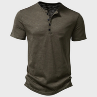 Jumas | Herren lässiges Henley Kurzarm Freizeitshirt – Army Grün