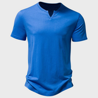 Jumas | Herren lässiges Henley Kurzarm Freizeitshirt – Blau