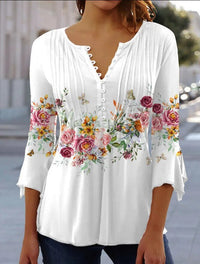 Karoline | Blumige Bluse mit V-Ausschnitt – Blumen
