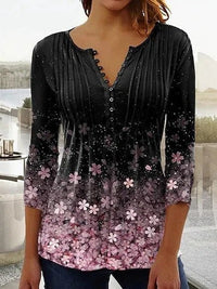 Karoline | Blumige Bluse mit V-Ausschnitt – Schwarz