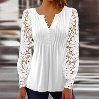 Karoline | Blumige Bluse mit V-Ausschnitt – Weiß