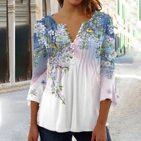 Karoline | Blumige Bluse mit V-Ausschnitt – Weiß-rosa
