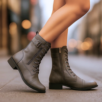 Katharina | Damen Vintage Niedrigem Blockabsatz Stiefel – Grau