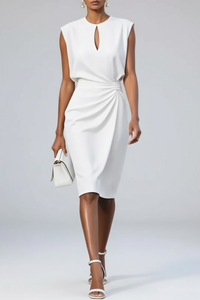 Katharina | Midikleid mit Schlüsselloch-Ausschnitt – Weiß