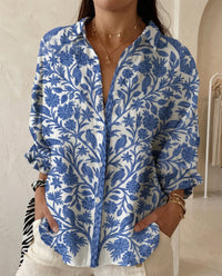 Katrin | Damen Bluse mit tropischem Print – Blau Blumig