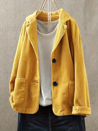 Kerstin | Damen Lässiger Cord-Blazer mit Knopfverschluss – Gelb