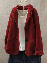 Kerstin | Damen Lässiger Cord-Blazer mit Knopfverschluss – Rot