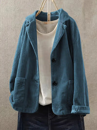 Kerstin | Damen Lässiger Cord-Blazer mit Knopfverschluss – Blau