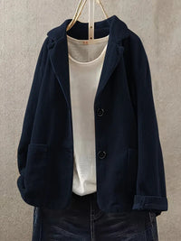 Kerstin | Damen Lässiger Cord-Blazer mit Knopfverschluss – Marine