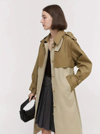 Rernilha | Trenchcoat mit Knopfleiste und Farbblock, eleganter Langarmgürtel – Khaki