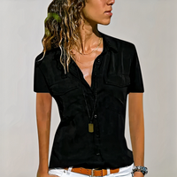 Klassische Button-Down-Bluse für Damen | Kurzarm – Schwarz