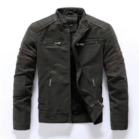Klassische Luxus-Bikerjacke für Herren | Reißverschluss – Oliv