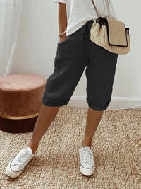 Shorts mit elastischem Bund und seitlichen Taschen für Damen | Ideal für den Sommer und den täglichen Gebrauch – Schwarz