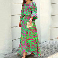 Mavy - Elegantes langes locker sitzendes Kleid – Grün/Lila