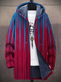 Leonie | Kunstdruck Fleece-gefütterter Oversized Zip-Hoodie Cardigan – Rot