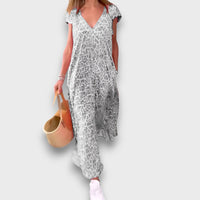 Elisiane – Fließendes Kleid mit V-Ausschnitt – Grau