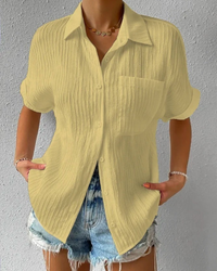 Lässiges Button-Down-Hemd für Damen | kurzarm – Gelb