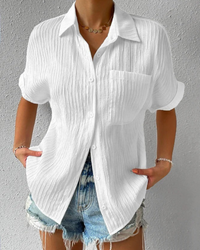 Lässiges Button-Down-Hemd für Damen | kurzarm – Weiß