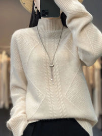 Lara | Damen Weicher Zopfmuster Rollkragenpullover – Weiß