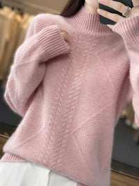 Lara | Damen Weicher Zopfmuster Rollkragenpullover – Rosa
