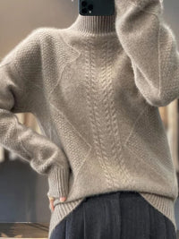 Lara | Damen Weicher Zopfmuster Rollkragenpullover – Grau
