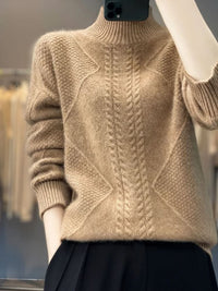 Lara | Damen Weicher Zopfmuster Rollkragenpullover – Beige