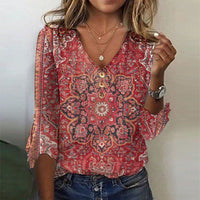 Ida | Damen Bedruckte Boho Bluse – Rot