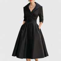 Lea | Damen Elegantes Wickel-Midi-Abendkleid – Schwarz