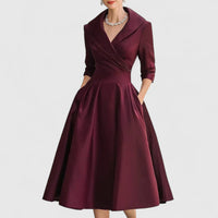 Lea | Damen Elegantes Wickel-Midi-Abendkleid – Rot