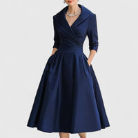 Lea | Damen Elegantes Wickel-Midi-Abendkleid – Blau