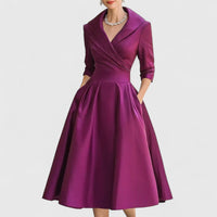 Lea | Damen Elegantes Wickel-Midi-Abendkleid – Lila