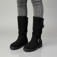 Lea | Damen Robuste Wadenlange Schnallen Stiefel – Schwarz