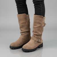 Lea | Damen Robuste Wadenlange Schnallen Stiefel – Braun