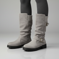 Lea | Damen Robuste Wadenlange Schnallen Stiefel – Grau