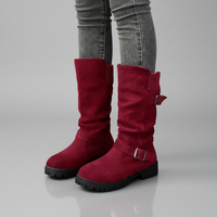Lea | Damen Robuste Wadenlange Schnallen Stiefel – Rot